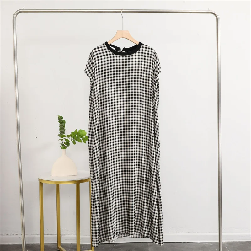 Fashion Plaid And Dot Night Dress Women Loose Cotton Short Sleeve Sleepwear Nightgowns Summer Ladies Nightwear Sleeping Clothes - view 6