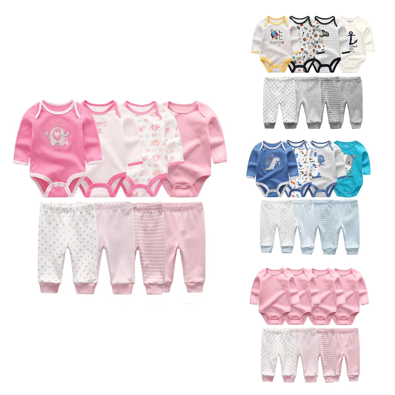 8 Pcs/Lot Bodysuits+Pants Baby Boy Girl Clothing Set Long Sleeve Cotton Unisex Suits Spring Autumn Roupas Para Bebe