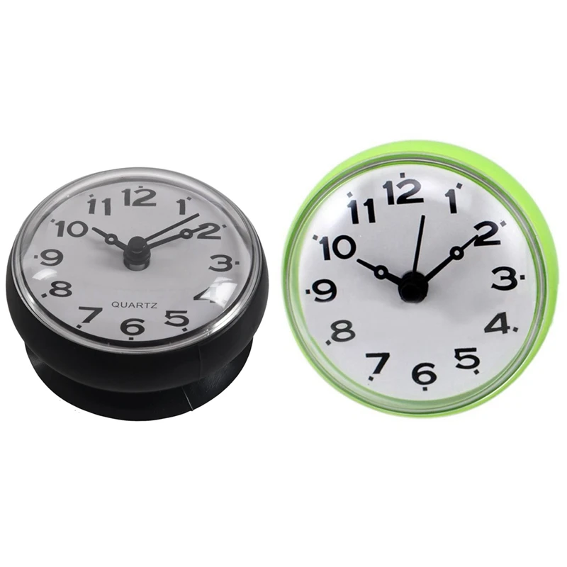 

2Pcs 7Cm Waterproof Kitchen Bathroom Shower Clock Suction Cup Sucker Wall - Black & Green