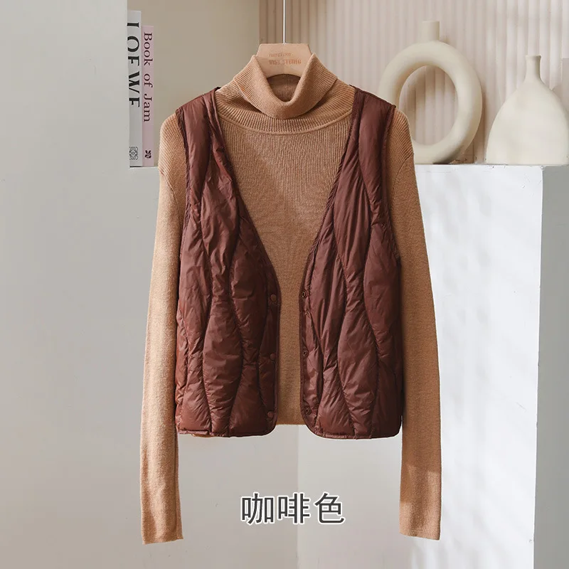 

Осень-зима, пуховый жилет с v-образным вырезом, женская ультра легкая белая жилетка на утином пуху, женская теплая короткая майка без рукавов, парки