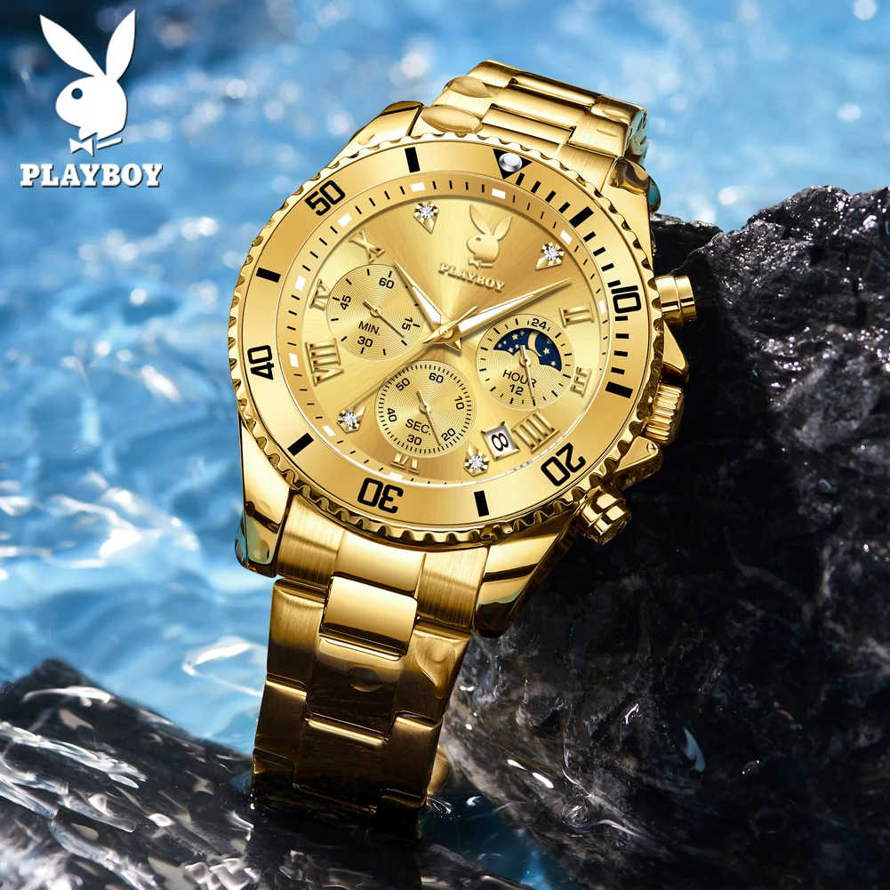 PLAYBOY 3506 Luxury Men's Watch Multi functional Waterproof Solid Stainless steel Wristwatch Man