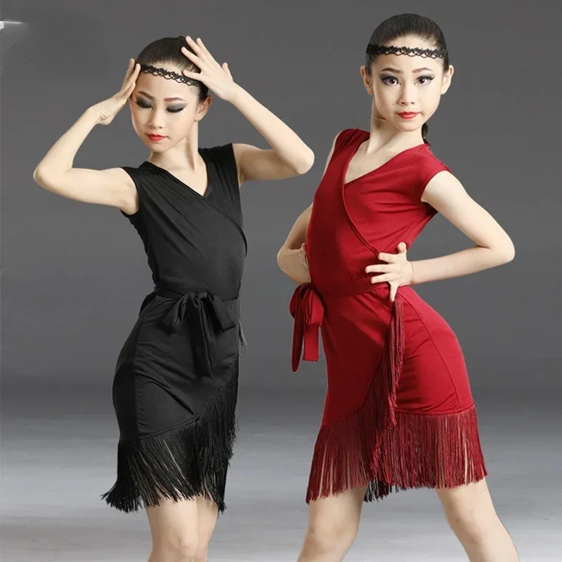 

Mid short Sleeve Lace Mesh Mordern Ballroom Dancing Dresses For Kids Sexy Salsa Tango Skirt Children Latin Dance Dress For Girls