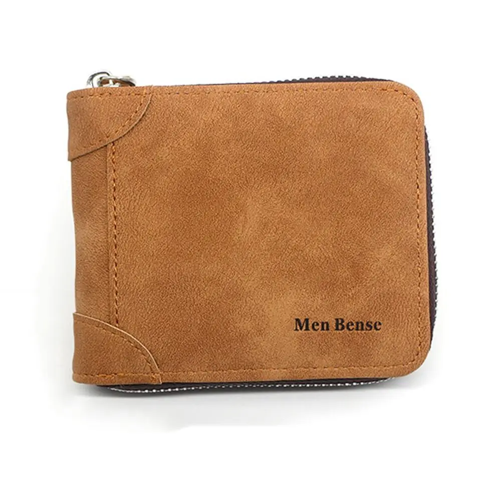 

Creative Vintage Short PU Wallet Bifold Zipper Business Clutch Bag Frosted Large Capacity ID Card Holder Men Women