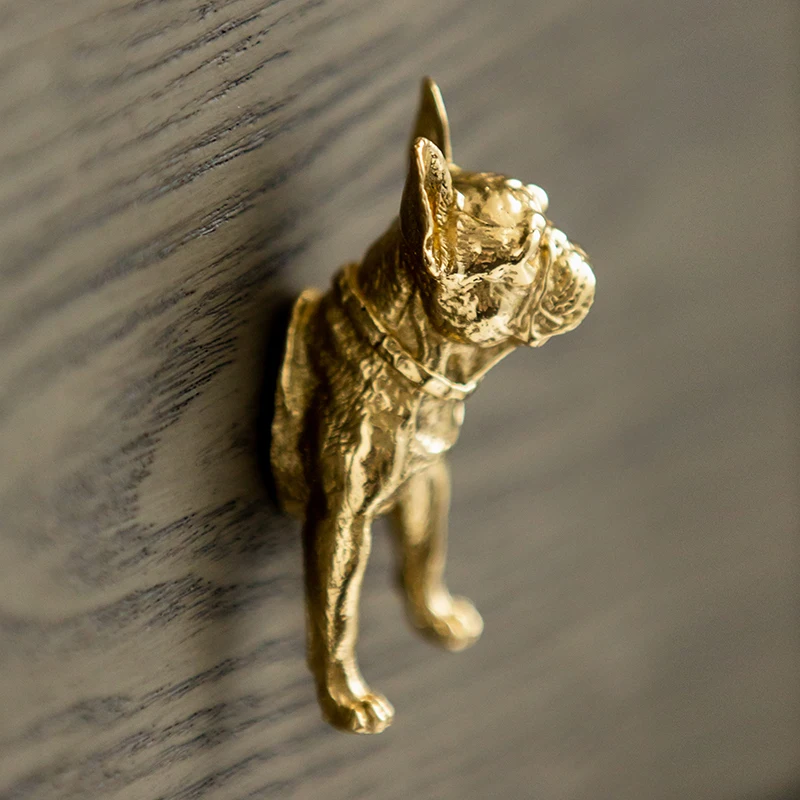 Nordic Modern Brass Handle Light Luxury Solid Simple Drawer Wardrobe Door Animal Dog Handle Knobs for Dresser  Cupboard Handles
