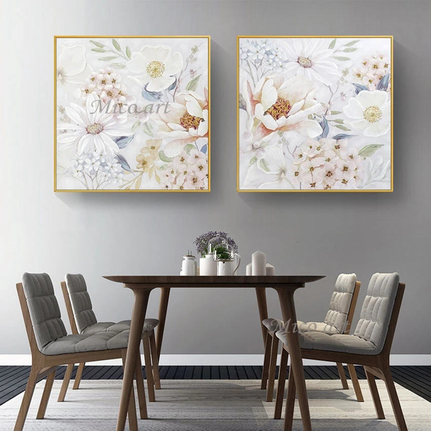 Linen Canvas Art, Modern Decor, 2PCS Abstract Beautiful Picture Artwork, Large Size, No Framed, Flower Painting Designs For Wall