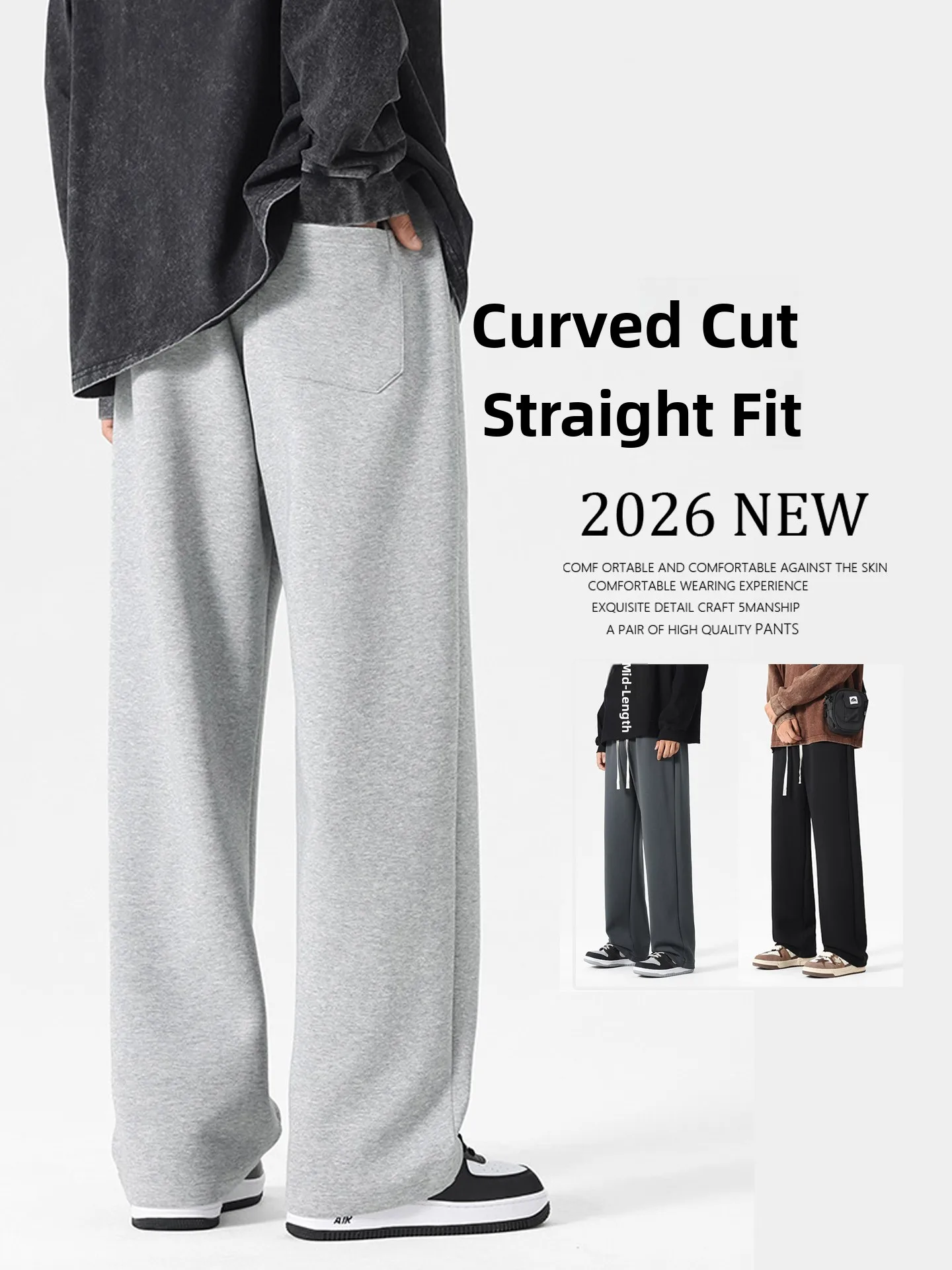 

Мужские осенне-зимние утепленные спортивные брюки прямого кроя на флисовой подкладке, повседневные брюки с высокой талией из смесового полиэстера и хлопка