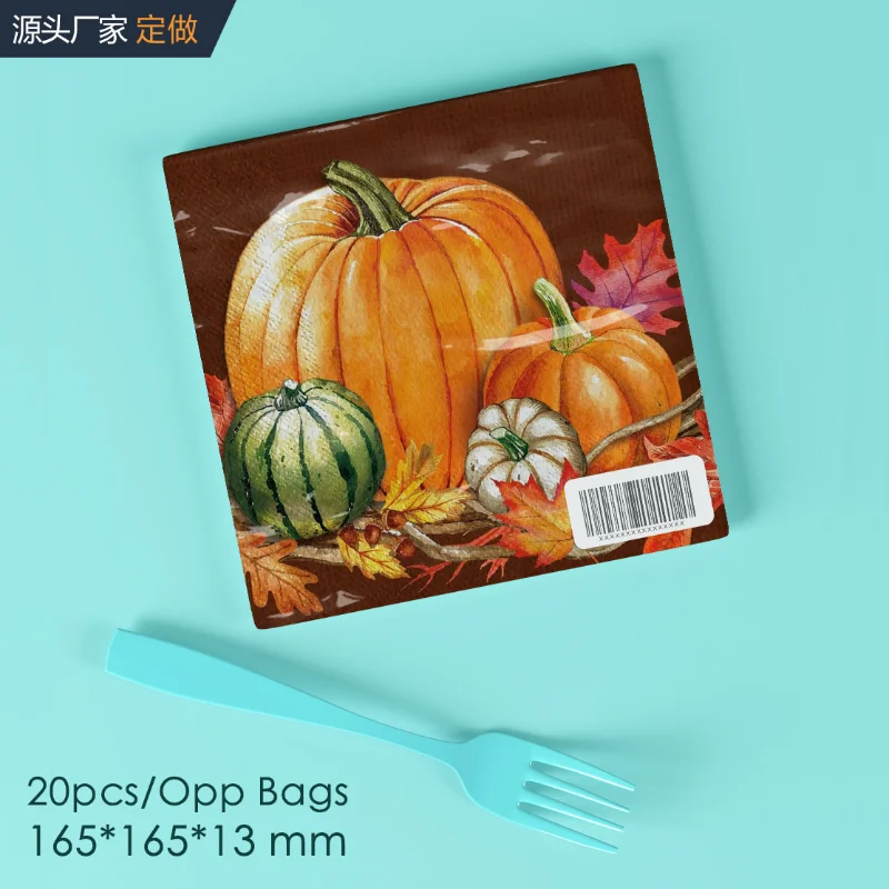 Tissue Paper New Thanksgiving Halloween Pumpkin Colourful Food Grade Printed Tissue Paper 33 Napkins 50pcs