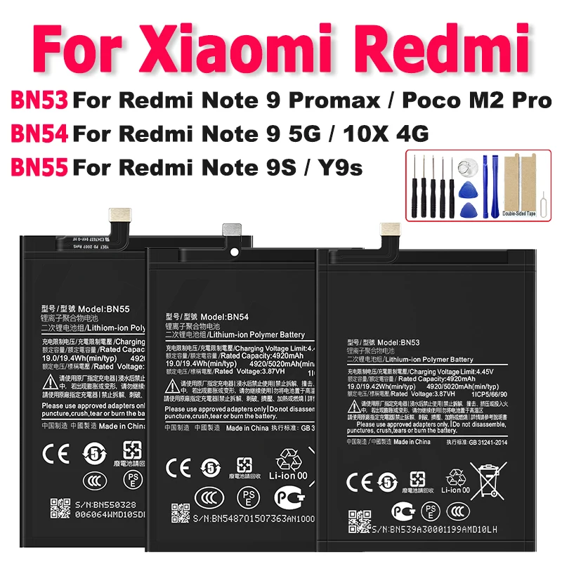 

New 5020mAh BN53 BN54 BN55 Battery For Xiaomi Redmi Note 9 Pro / Note 9 5G / 10X 4G / Note 9S Phone Batteries
