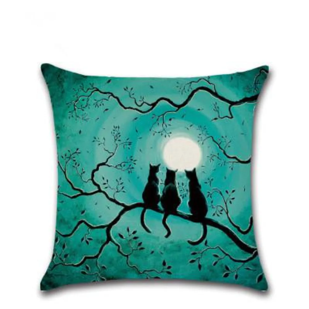 CIFBUY Halloween Series Witch House Pumpkin Cat Cushion Cover 45x45cm Decorative Throw Pillow Case for Sofa Car Home