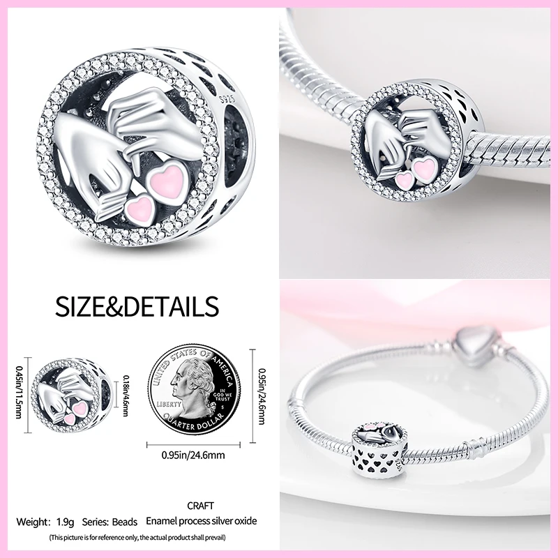 925 sterling silver pink series heart-shaped charm beads suitable for Pandora original bracelet exquisite DIY Mother's Day gift