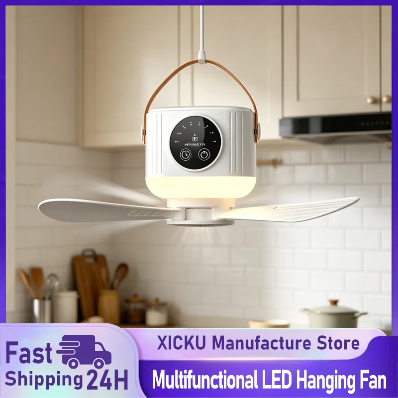 

7200mAh Portable Ceiling Fan with LED Light Mosquito Repellent Remote Control 12H Timing Hanging Fan For Camping Tent Dorm