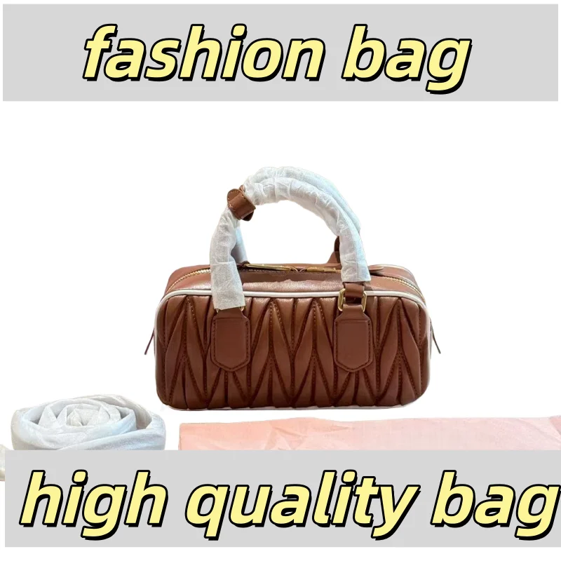 

Leather pleated bowling one-shoulder ladies bag in autumn 2025 new high quality one-shoulder slung Joker solid color Women's bag
