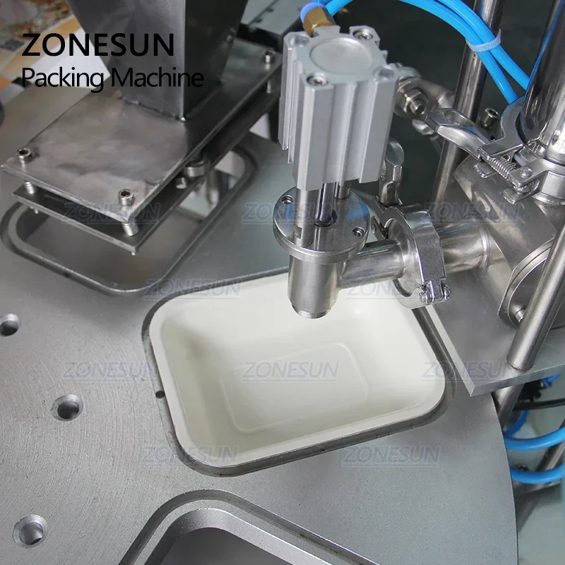 ZONESUN Macchina per il rifornimento e la sigillatura di liquidi ZS-GF900I Rotary Food Water Cup Imballaggio alimentare Bevanda 2 in 1 Macchinari di produzione
