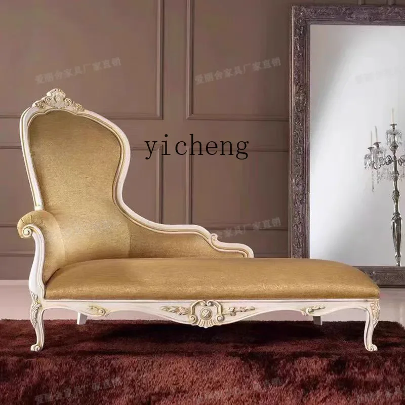 v9.3- solid wood carving flower concubine chair velvet cloth couch living room furniture villa sofa recliner