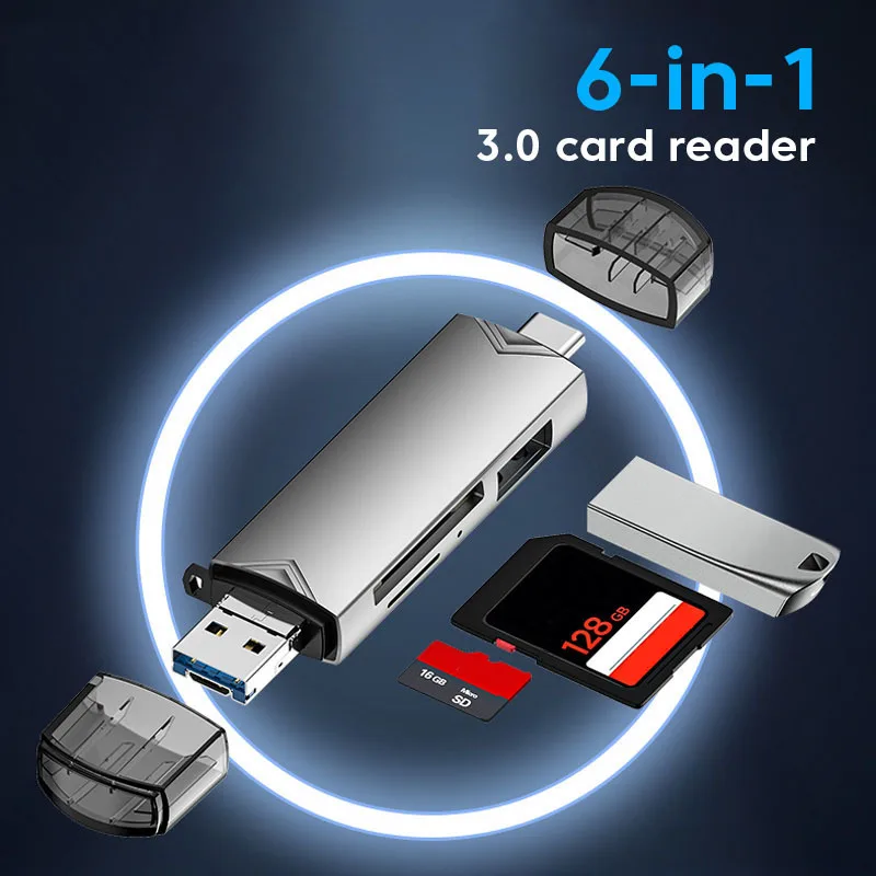 6 In 1 Multifunction Card Reader USB 3.0 2.0 U Disk Type C/Micro SD/TF Flash Drive Memory Card Reading Adapter Phone Accessories