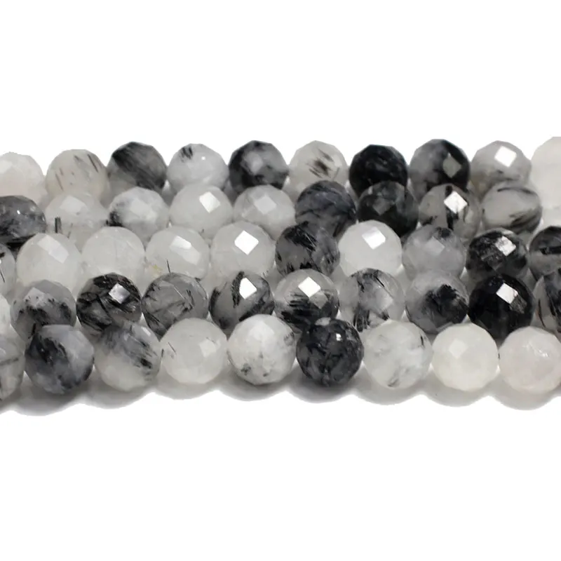 Fine 100% Natural Stone Faceted Black Rutilated Quartz Round Gemstone Beads For Jewelry Making  DIY Bracelet Necklace 6/8/10MM