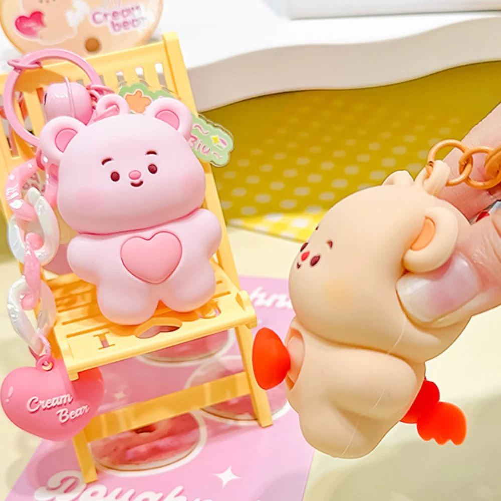 Resin Peach Heart Bear Keychain Little Wings Creative Squeeze Bear Keychain Cartoon Cream Bear Love Heart Bear Doll Keyring