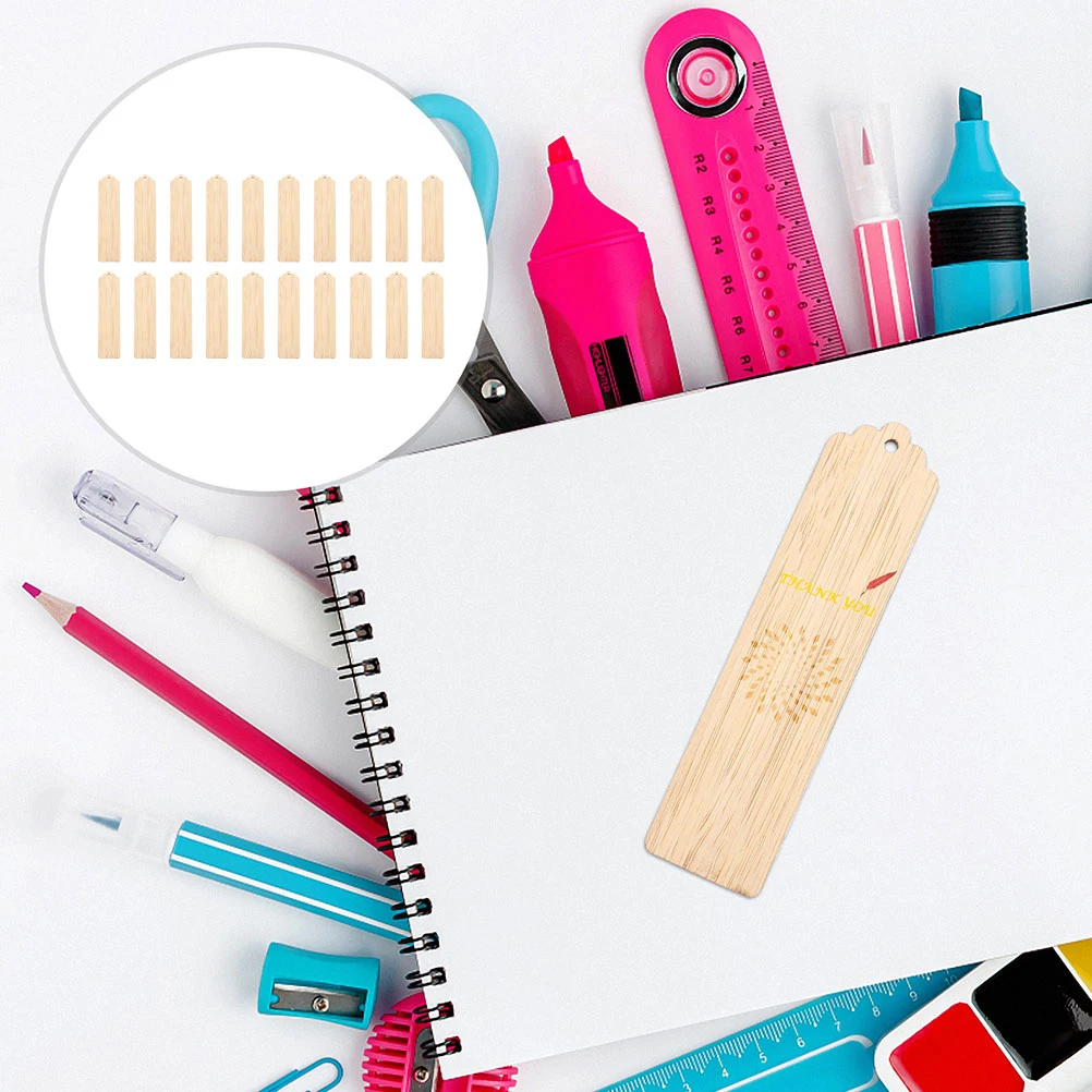 

20Pcs Wooden Craft Bookmarks Unfinished DIY Bookmarks for Reading Writing Drawing Customizable Blank Bookmark Tags for Teachers