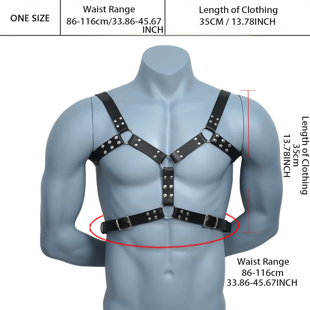 Fetish Gay Leather Chest Harness Men Harness Adjustable Sexual Body Bondage Cage Harness Belts Rave Gay Clothing for Adult Sex