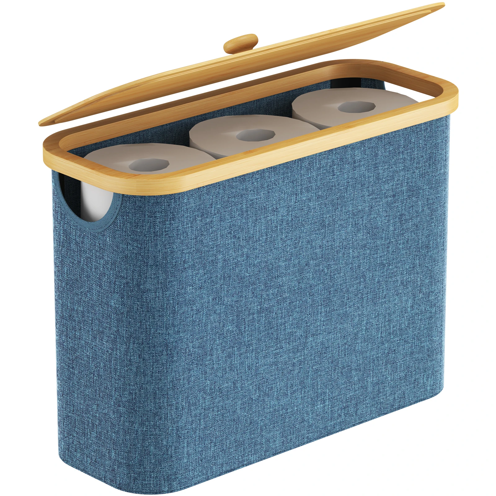 

Держатель для хранения туалетной бумаги объемом 23 л для рулонов от 9 до 12 рулонов, подставка для корзины для туалетной бумаги с бамбуковой крышкой, складной тканевый органайзер