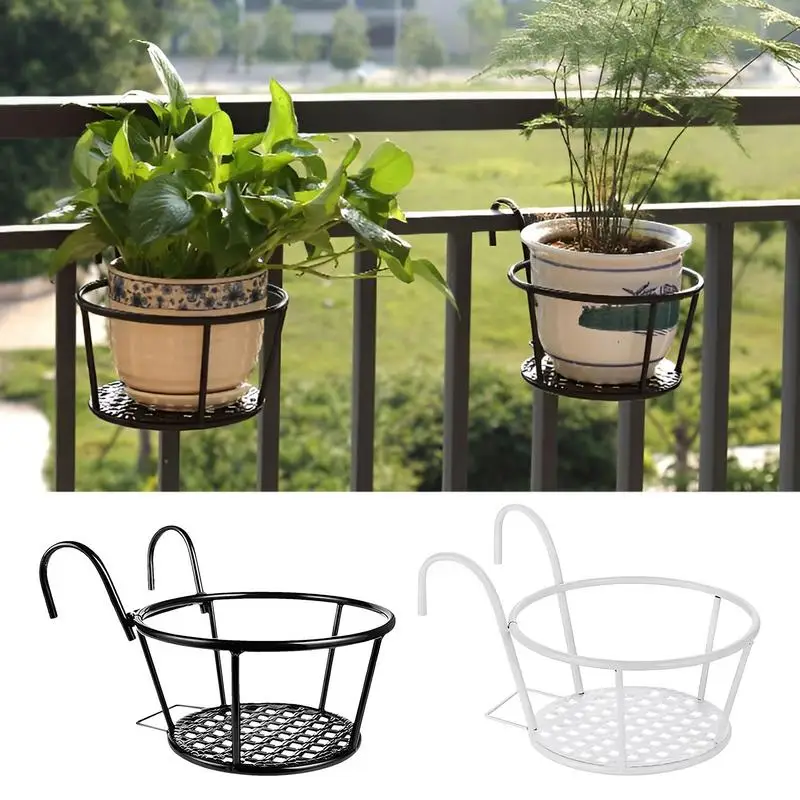 

Railing Flower Pot Hanging Planter Patio Flower Stand Rack Iron Fence Planting Boxes Holder With Double Hooks home decor