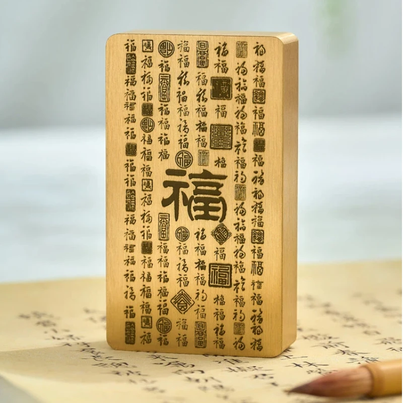 Solid Brass Paperweight with Hundred Blessings Pattern Chinese Calligraphy Painting Paper Pressing Prop Desk Book Pressing Tool