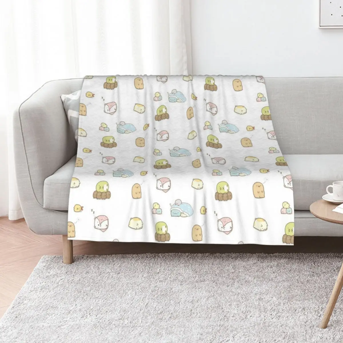 Sleepyheads From Sumikkogurashi Seamless Pattern Throw Blanket Shaggy Furry Soft Blanket for Bedroom Living Room