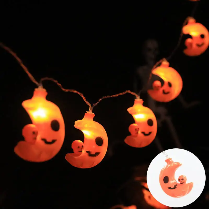 1PC Halloween Skull Moon String Lights, Battery Powered Decorative Lights for Indoor and Outdoor Use