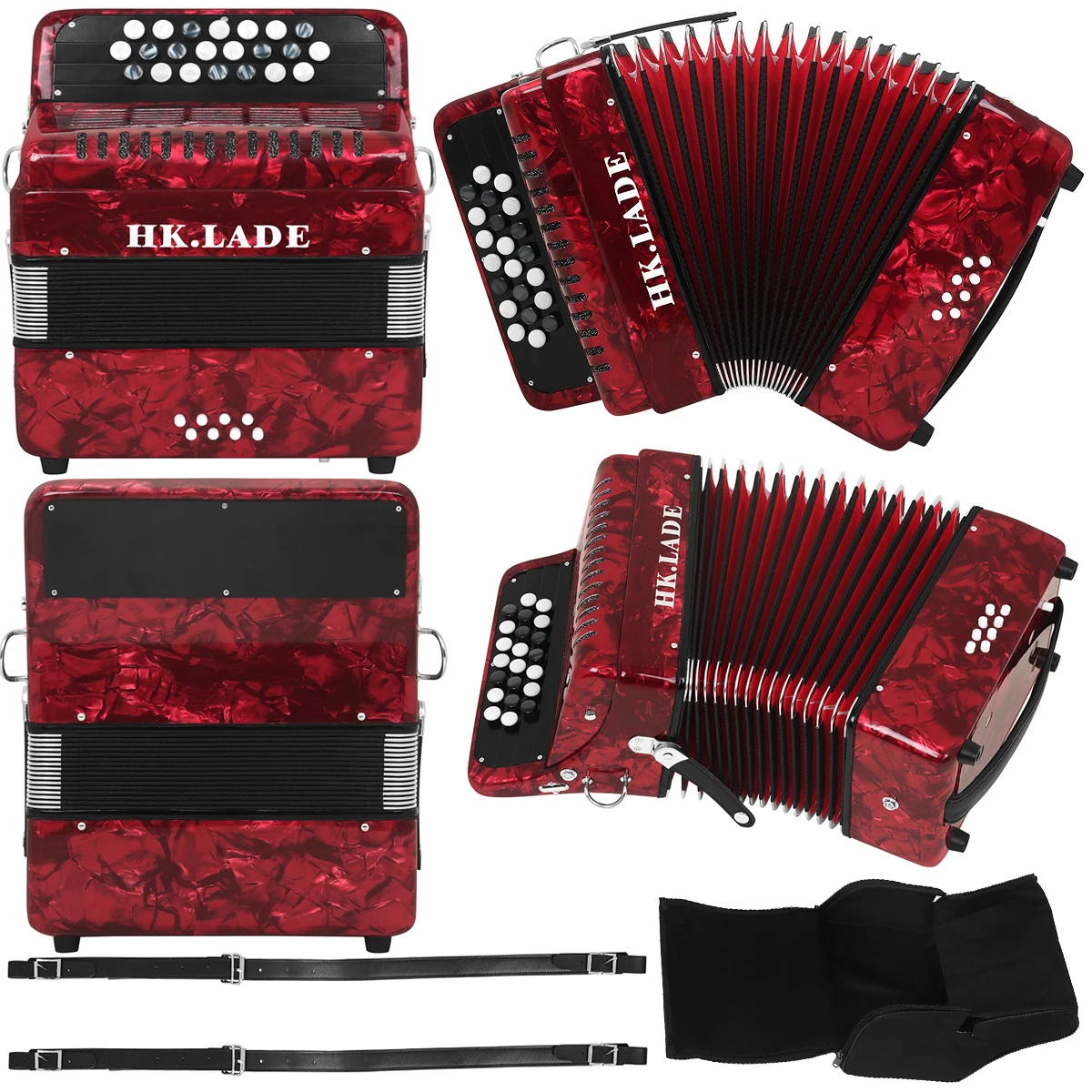 

HK · LADE AH-10 Red 22 Key 8 Bass Key Button Accordion Professional Bayan Accordion for Performance/Teaching Keyboard Instrument