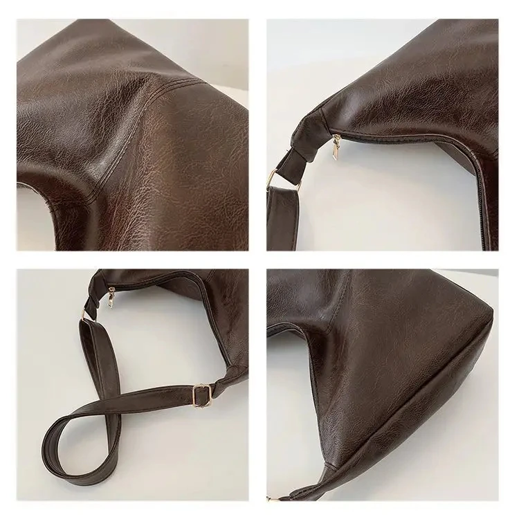 PU-Leder Pendler Mode Vintage Casual Tote Bag Maillard Stilvolle Umhängetaschen für Frauen Textur Große Kapazität Temperament – Detail 5