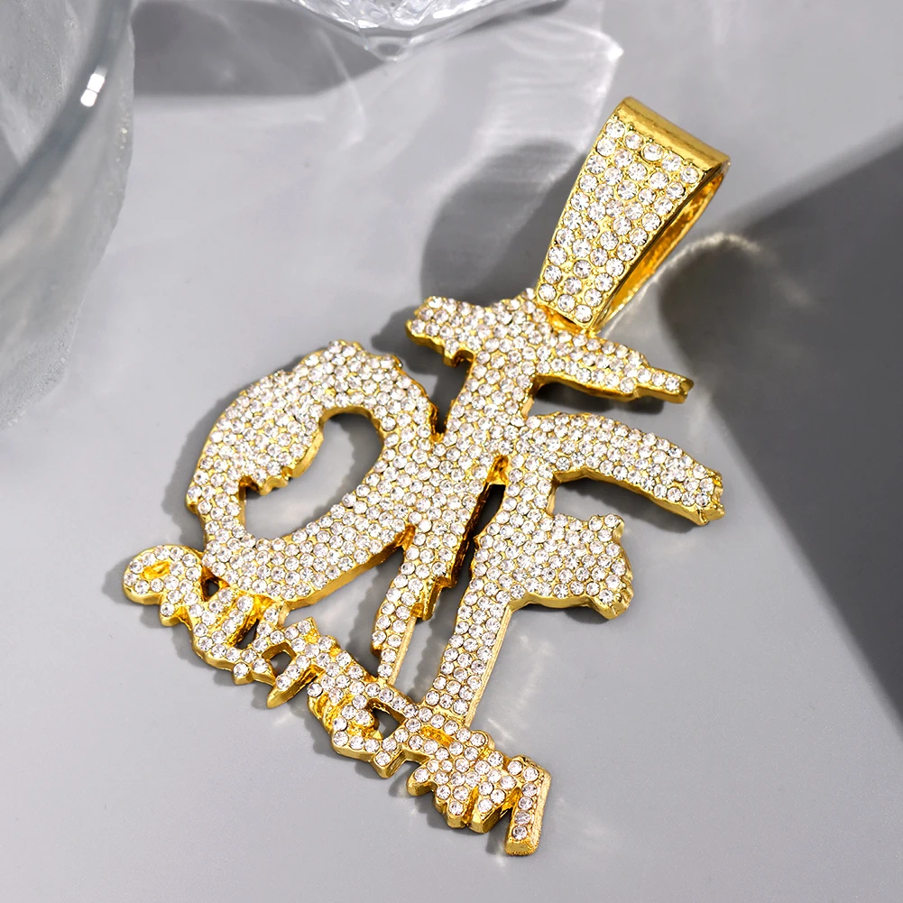 Men Iced Out Cuban Link Chain Necklace for Men with KING QUEEN SAVAGE OTF ICE Letter Pendant Hip hop Fashion Jewelry Gifts