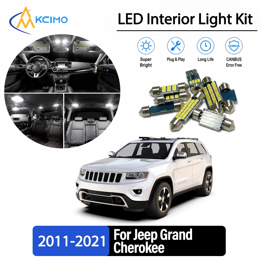 For Jeep Grand Cherokee 2011-2021 2012 Premium No-Wire Continuous Glow Auto Interior LED Bulb Remodel Set Cabin Refit Lamps