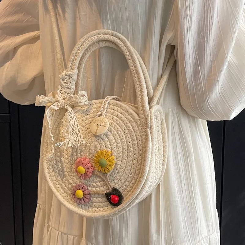 

Handwoven silk scarf bag women fashion straw crossbody bag women travel beach hand shoulder bag