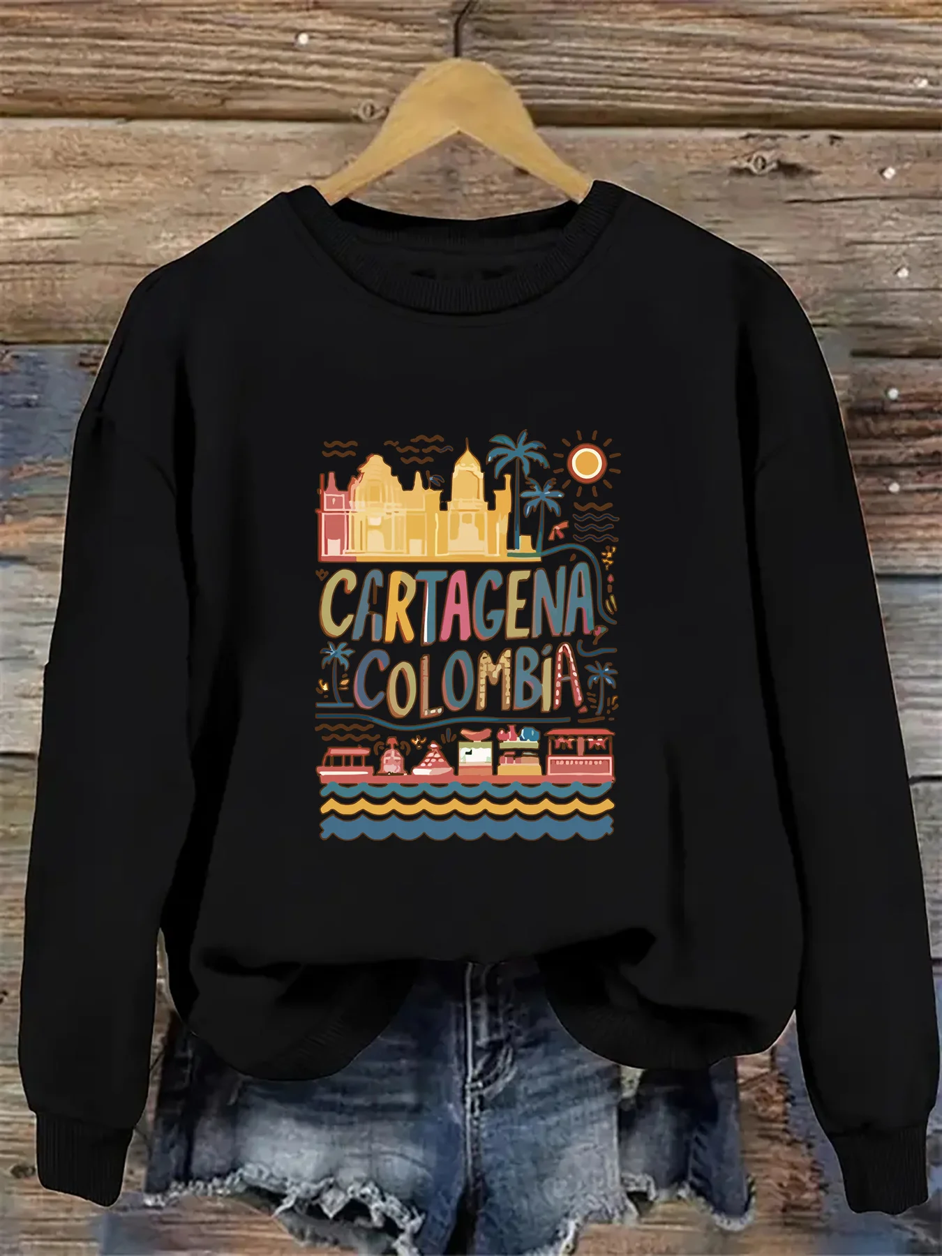 เสื้อสเวตเชิ้ตพิมพ์ลาย คอกลม สไตล์ลำลอง สำหรับฤดูใบไม้ร่วงและฤดูใบไม้ผลิ เสื้อสเวตเชิ้ตผู้หญิง สำหรับฤดูใบไม้ร่วง/ฤดูหนาว