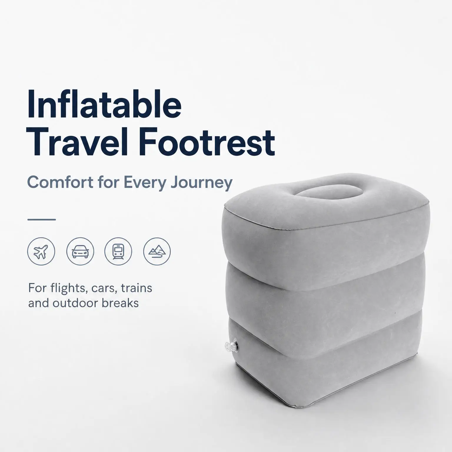 Adjustable Inflatable Travel Footrest Thick PVC Anti-Slip Leakproof Foldable Leg Cushion for Car Airplane Train - 3 Height Optio
