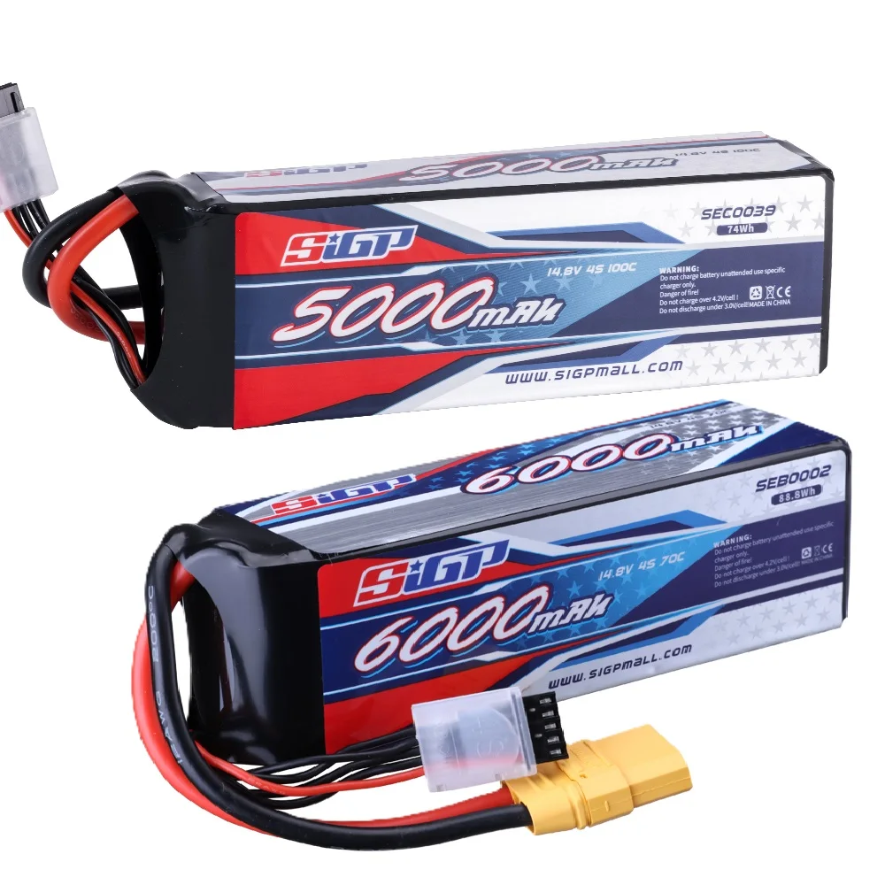 Image of SIGP 4S Lipo-Akku 5000 mAh 6000 mAh für 14,8 V 70 C 100 C mit EC5 XT90 mit RC-Auto-Fahrzeugen, Flugzeug-Drohnen, FPV-Renn-Hobby