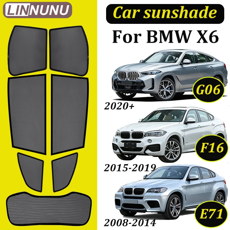 LINNUNU For BMW X6 E71 F16 G06 2008-2026 Magnetic Car Window Sunshade Mesh UV Protection Heat Shield Privacy Curtain Accessories