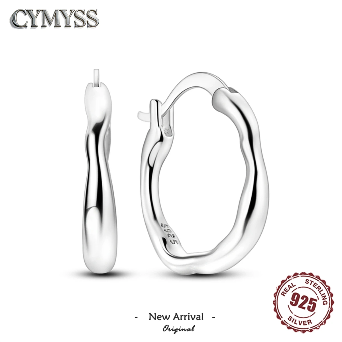 

Original 925 Sterling Silver Minimalist Liquid Geometric Earrings for Women Crystal Hoop Earrings Fashion Jewelry Party Gift