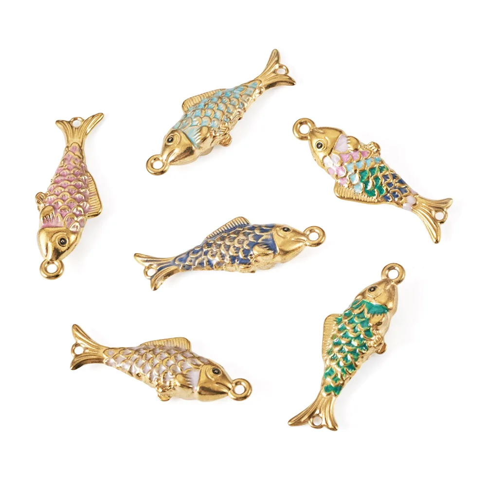 6Pcs 304 Stainless Steel Ocean Jewelry Charms Enamel Fish Connector Charms For DIY Necklace Making Findings view 2