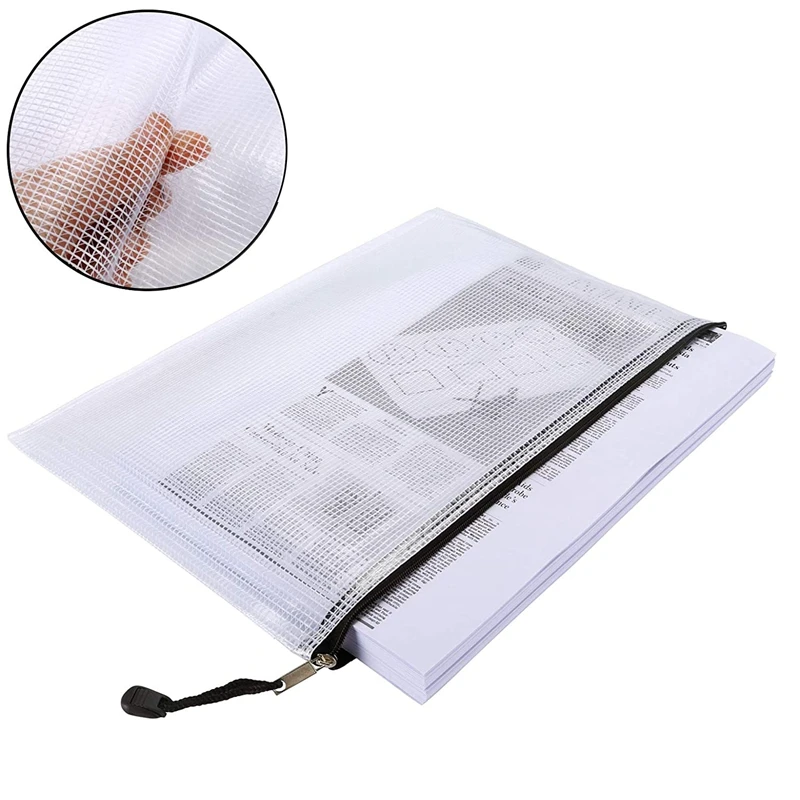 Black Mesh Zipper Bag, Pasta A4, Tabletop Game Bag, Adequado para Sala de Aula, Escritório, Armazenamento de Viagem, Zipper, 52Pcs