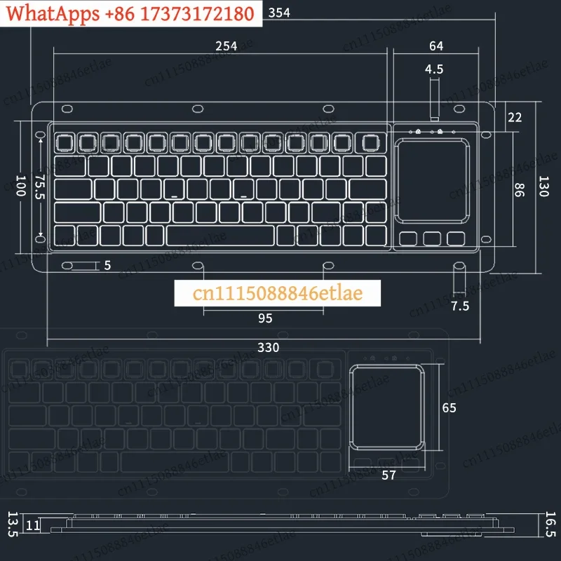 k3 K-68 Industrial Wired Keyboard with Integrated Touchpad/Trackball & EMI Magnetic Ring