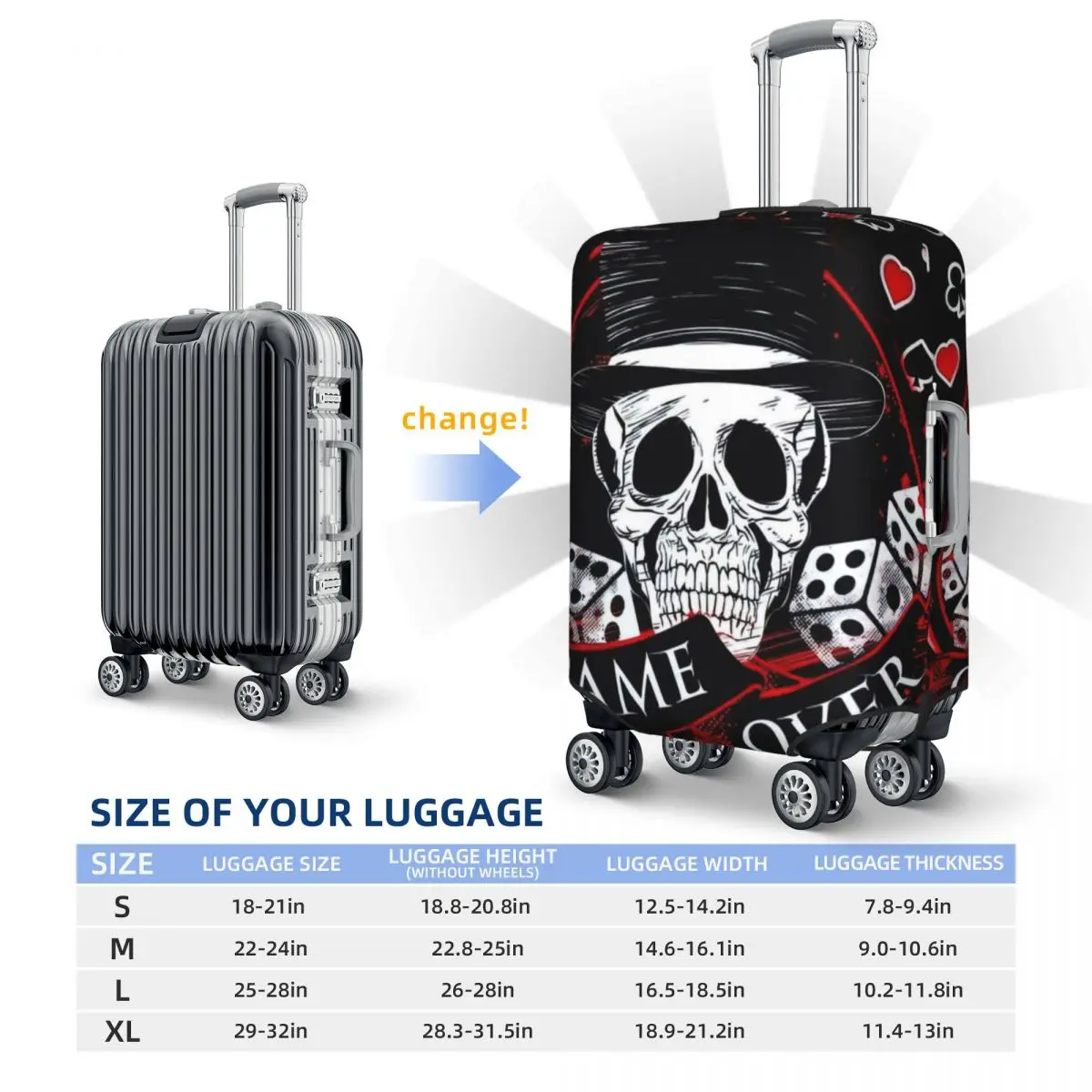 Sarung koper motif Game Skulls, penutup pelindung debu elastis anti air 18-32 inci, aksesori perjalanan, penutup koper Motif