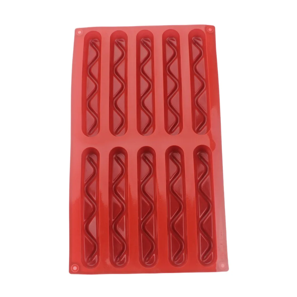 

New Arrival 10 Hole Long Wave Silicone Chocolate Bar Mold DIY Finger Chocolate Biscuit Baking Mold Ice Cube Jelly Baking Tools