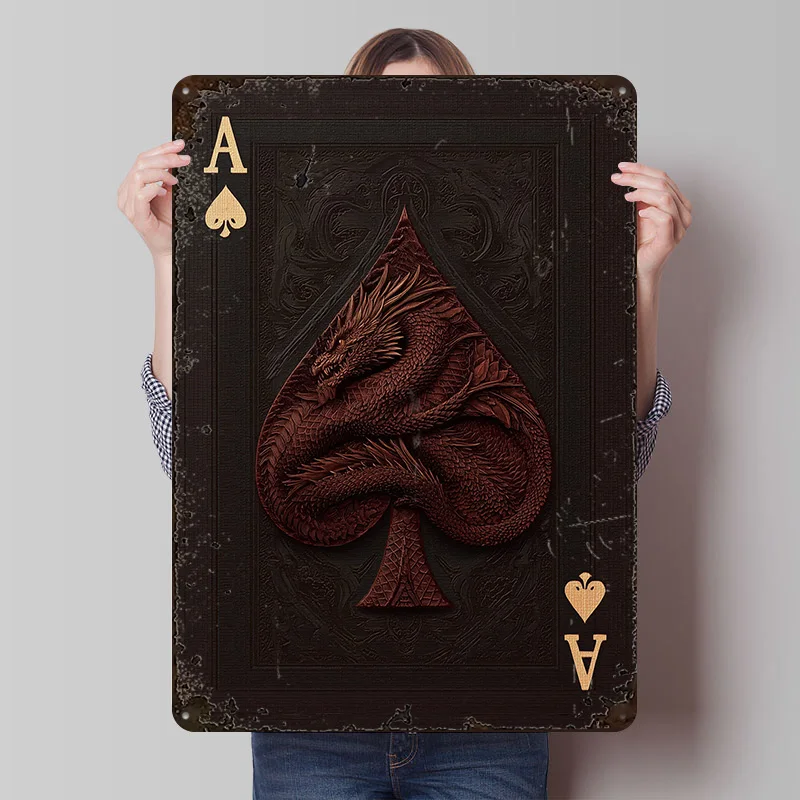 Ace of Spades With Dragon Tinplate Poster Custom Wall Art Vintage Metal Signs Retro Tin Plaque for Gamer Decoration Gaming House