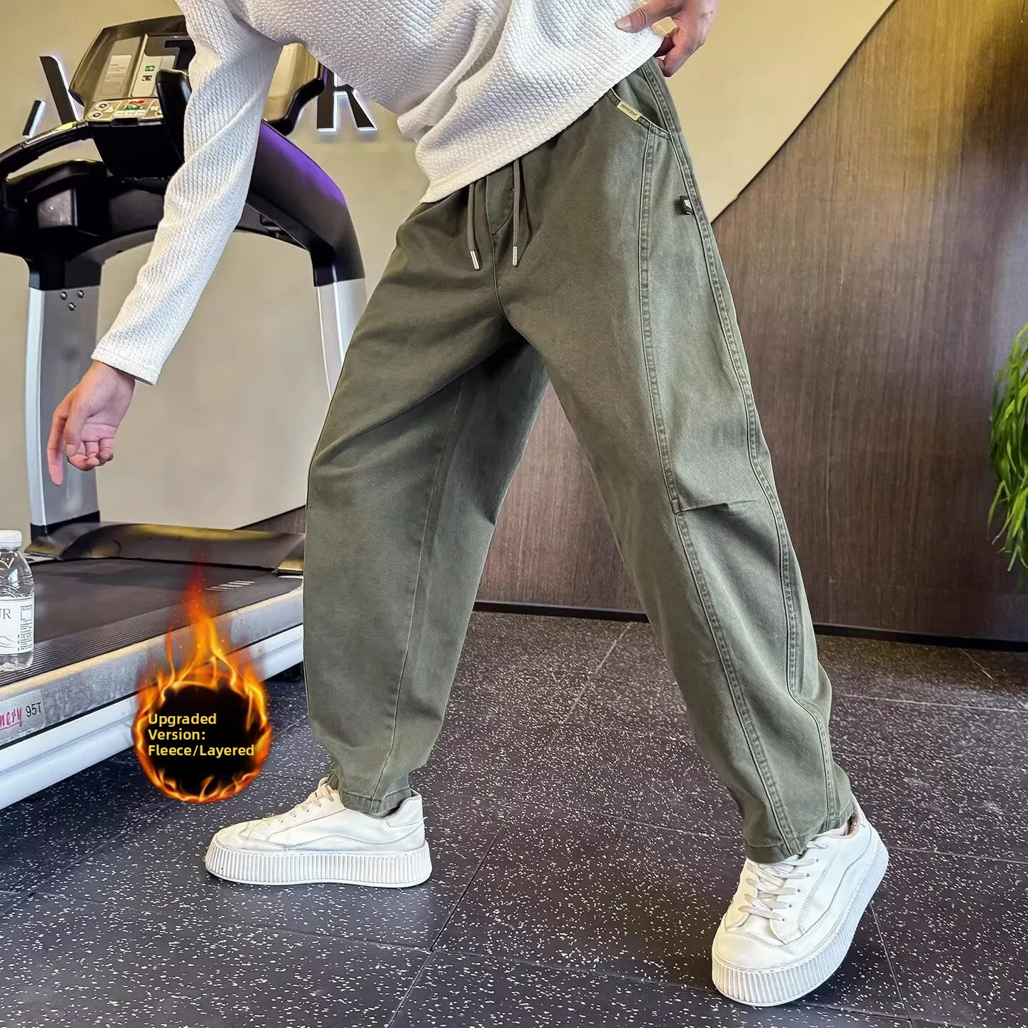 

American Retro Deconstructed Patchwork Men's Casual Pants Thiened Fce Loose Straight Leg Trousers for Autumn Winter