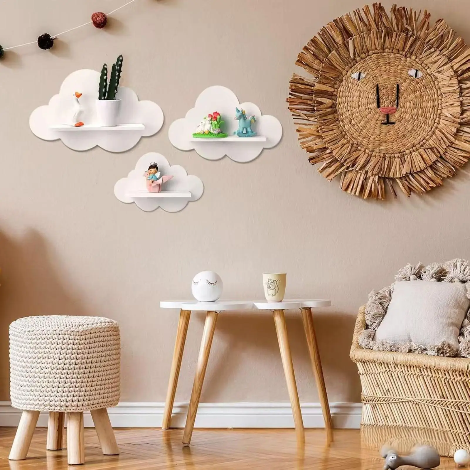 3pcs Cute Floating Shelves Cloud Shaped Bookshelf Cloud-Shaped Modern Wall Shelves For Kid's Room Nursery Kitchen Workplace