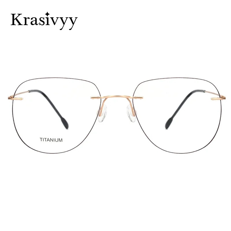 Krasivyy Pure Titanium Rimless Glasses Frames Men Pilot Ultralight Optical Prescription Eyeglasses Women Brand Designer Eyewear