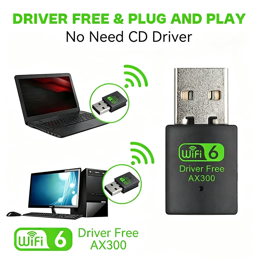AX300 WiFi6 Mini USB WiFi Adapter 286Mbps 2.4GHz Driver Free Wireless Network Dongle WLAN Receiver For PC Laptop Win7 Win10 11