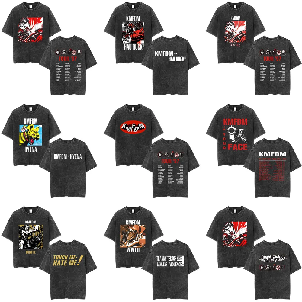 

Washed Vintage Rock Band Kmfdm Tour 97 T-shirt Summer Men Women Retro Gothic Punk Streetwear Male Casual Pure Cotton T Shirts