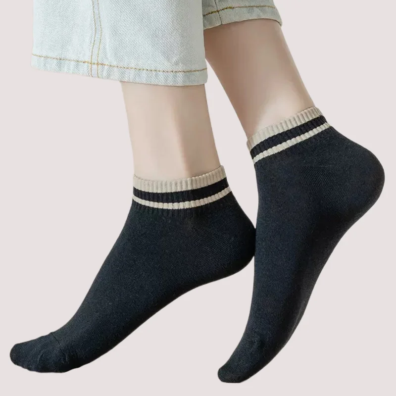 Calcetines cortos a rayas para mujer, medias náuticas finas, transpirables, simples, de tubo corto, de algodón, de alta calidad, 6/12 pares